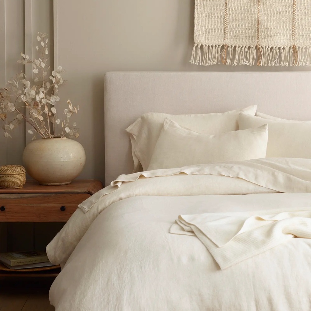 NWOT QUINCE European Duvet Set - Natural/White Mini Pinstripe - King/Cal King - Picture 4 of 8